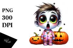 Funny Watercolour Design with Pajamas and Pumpkins PNG Product Image 1