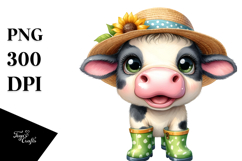 Baby Cow in Rain Boots Watercolor PNG Product Image 1