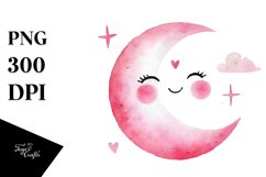 Pinkish Smiling Whimsical Moon PNG Product Image 1