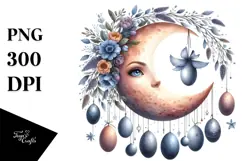 Bunny on Moon with Hanging Eggs, Transparent PNG Product Image 1