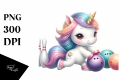 Cute Baby Unicorn Playing Bowling | Sublimation Clipart Product Image 3