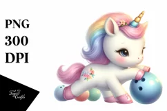 Cute Baby Unicorn Playing Bowling | Sublimation Clipart Product Image 1
