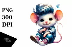 Cute Baby Mouse with Cool Hair PNG Product Image 3