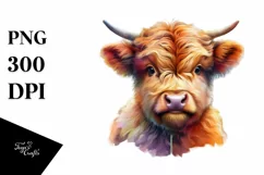 Colorful Highland Cow with Abstract Background PNG Product Image 3