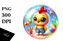 Colorful Baby Rooster in Soap Bubble PNG Product Image 1