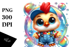 Colorful Watercolor Baby Rooster in Soap Bubble PNG Product Image 1
