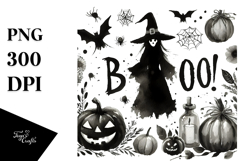 A Washed Retro Halloween Witch PNG Product Image 1