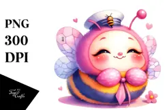 Colorful Baby Bee Cuddling Sailor, PNG Product Image 1