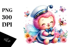 Colorful Baby Bee Cuddling Sailor, PNG Product Image 1