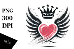 Simple Paintbrush Style Heart with Wings and Crown Product Image 1