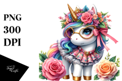 Watercolor Vibrant Drawing of Cute Unicorn PNG Product Image 1