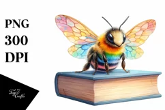 Colorful Baby Bee on Book, PNG Product Image 1