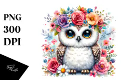 Cute Owl Flower Crown Watercolor | Clipart Product Image 1