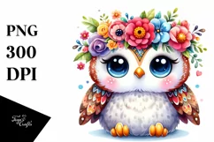 Cute Owl Flower Crown Watercolor | Clipart Product Image 3