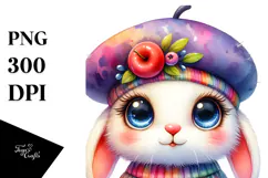Goofy Cute Baby Bunny with Beret PNG Product Image 1