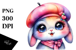 Goofy Cute Baby Bunny with Beret PNG Product Image 1