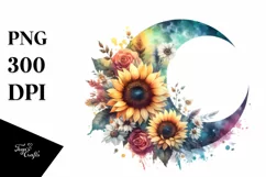 Colorfull Half Moon with Sunflowers PNG Product Image 3