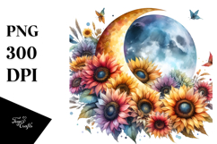 Colorfull Half Moon with Sunflowers PNG Product Image 1