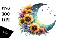 Colorfull Half Moon with Sunflowers PNG Product Image 3
