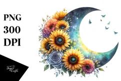 Colorfull Half Moon with Sunflowers PNG Product Image 1