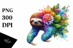 Vibrant Watercolor Sloth PNG Product Image 1