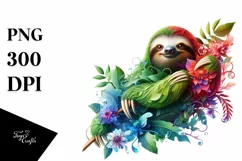 Vibrant Watercolor Sloth PNG Product Image 1