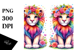 Cute Lion Vibrant Colors Watercolor | Clipart Product Image 1