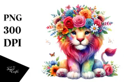 Cute Lion Vibrant Colors Watercolor | Clipart Product Image 1