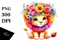 Cute Lion Vibrant Colors Watercolor | Clipart Product Image 3