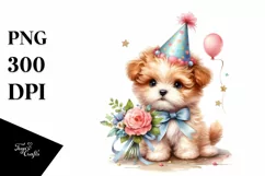 Cute Baby Dog with Party Hat PNG Product Image 3