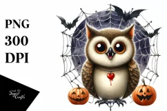 Funny Watercolor Owl with Halloween Fangs Clipart Product Image 1