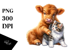 Colorful Highland Cow with Kitten PNG Product Image 1