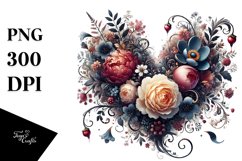 Floral Heart, Digital Watercolor PNG Product Image 1
