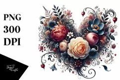 Floral Heart, Digital Watercolor PNG Product Image 1