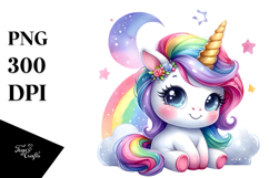 Cute Baby Unicorn Watercolor PNG Product Image 1