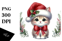 Christmas Cat with Santa Hat, PNG Product Image 1