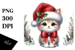 Christmas Cat with Santa Hat, PNG Product Image 1