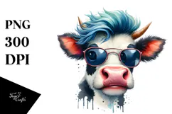 Funny Cow with Cool Looking Hair PNG Product Image 1