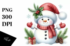 Snowman with Gloves and Santa Hat PNG Product Image 1