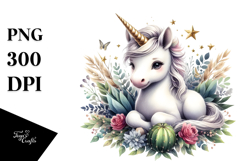 Detailed Whimsical Watercolor Baby Unicorn PNG Product Image 1