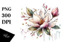 Magnolia with Golden Insertions, Watercolor Splash PNG Product Image 1