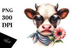 Expressive Baby Cow with Sunglasses, Transparent PNG Product Image 1