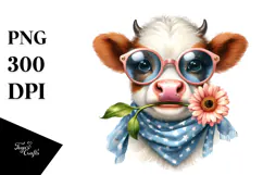 Expressive Baby Cow with Sunglasses, Transparent PNG Product Image 1