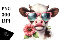 Expressive Baby Cow with Sunglasses, Transparent PNG Product Image 1