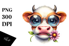Funny Baby Cow with Bow and Tie PNG Product Image 1