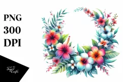 Colorful Hawaiian Flower Frame, PNG Product Image 1