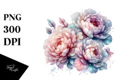 Pastel Glossy Peonies Transparent Watercolor Splash PNG Product Image 1