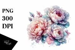 Pastel Glossy Peonies Transparent Watercolor Splash PNG Product Image 1