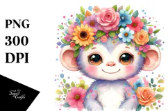 Cute Monkey Pastel Colors Watercolor | Clipart Product Image 1