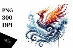 Watercolor Phoenix made of Fire and Ice Product Image 1